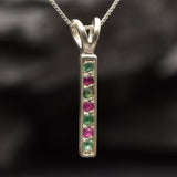 Emerald Ruby Pendant, Bar Necklace, Gemstone Pendant, Natural Emerald, Natural Ruby, Layered Necklace, Minimalist Necklace, Solid Silver