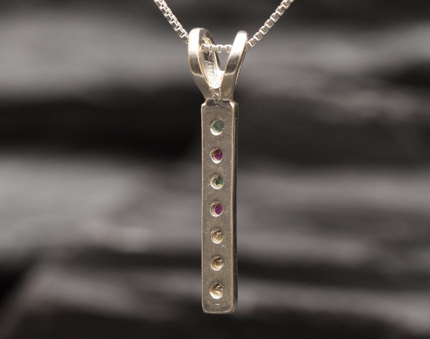 Emerald Ruby Pendant, Bar Necklace, Gemstone Pendant, Natural Emerald, Natural Ruby, Layered Necklace, Minimalist Necklace, Solid Silver