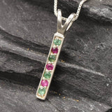 Emerald Ruby Pendant, Bar Necklace, Gemstone Pendant, Natural Emerald, Natural Ruby, Layered Necklace, Minimalist Necklace, Solid Silver