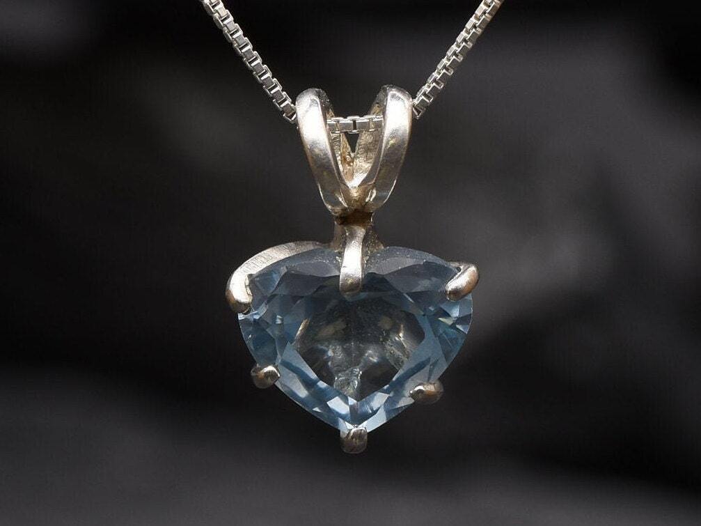 Blue Heart Pendant, Aquamarine Necklace, Heart Shape Necklace, Silver Heart Pendant, Anniversary Gift, Silver Aquamarine, Layering Necklace