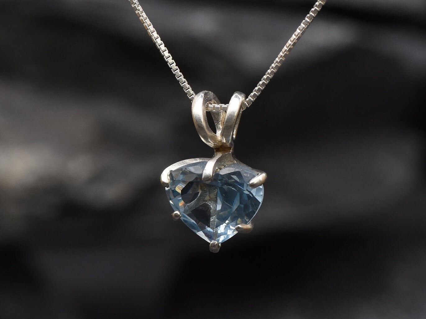 Blue Heart Pendant, Aquamarine Necklace, Heart Shape Necklace, Silver Heart Pendant, Anniversary Gift, Silver Aquamarine, Layering Necklace