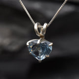 Blue Heart Pendant, Aquamarine Necklace, Heart Shape Necklace, Silver Heart Pendant, Anniversary Gift, Silver Aquamarine, Layering Necklace