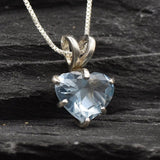 Blue Heart Pendant, Aquamarine Necklace, Heart Shape Necklace, Silver Heart Pendant, Anniversary Gift, Silver Aquamarine, Layering Necklace