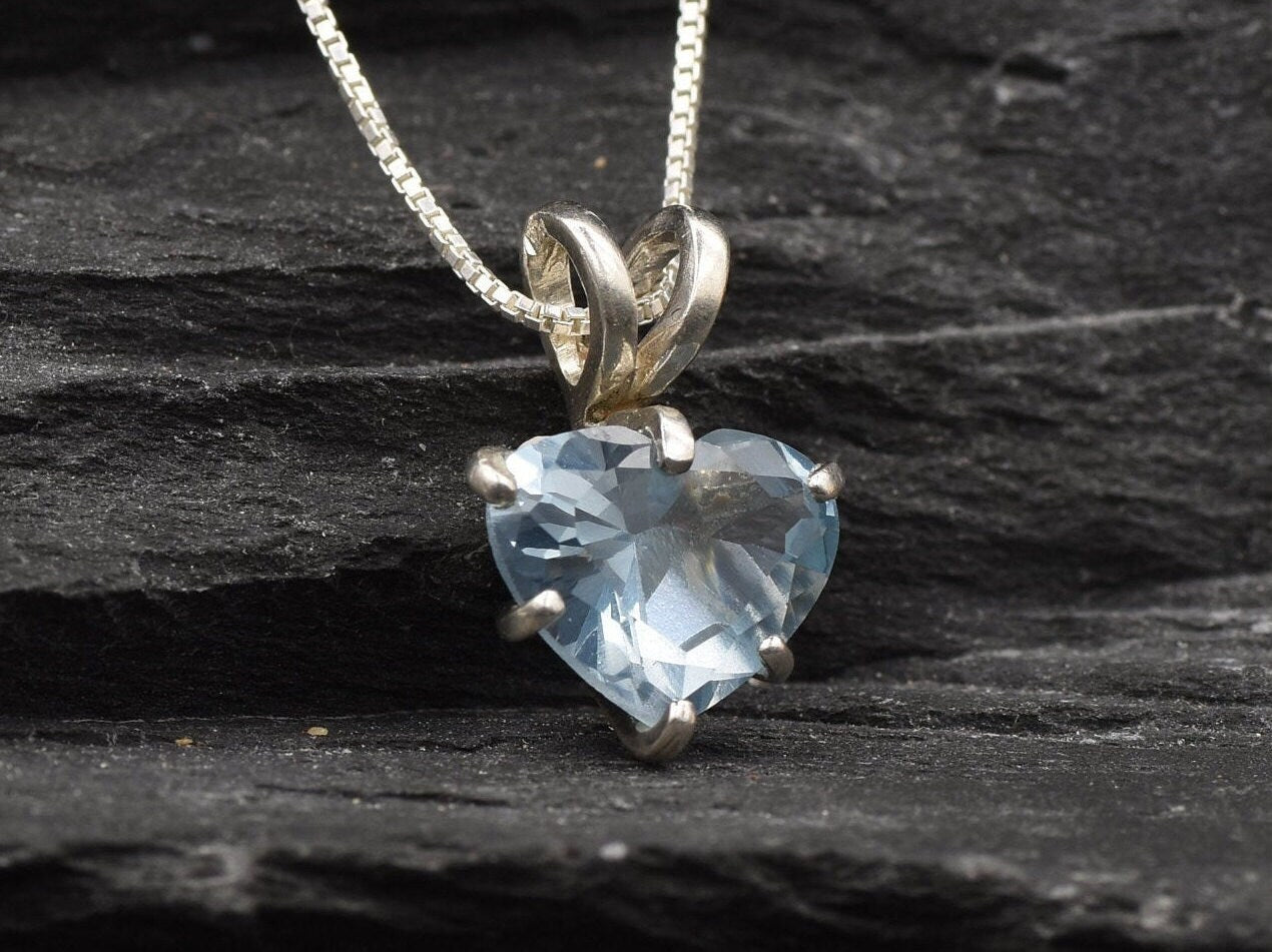 Blue Heart Pendant, Aquamarine Necklace, Heart Shape Necklace, Silver Heart Pendant, Anniversary Gift, Silver Aquamarine, Layering Necklace