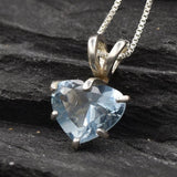 Blue Heart Pendant, Aquamarine Necklace, Heart Shape Necklace, Silver Heart Pendant, Anniversary Gift, Silver Aquamarine, Layering Necklace