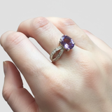 Natural Amethyst Solitaire Ring in 925 Sterling Silver, symbolizes peace and clarity, a thoughtful birthday gift for her.