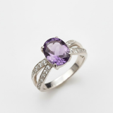 Natural Amethyst Ring made in 925 Sterling Silver with Round Natural Purple Amethyst in Solitaire with Accents setting, February Birthstone gift idea, symbolizes peace & clarity, ideal for everyday wear and perfect for birthday gifting and special occasions.