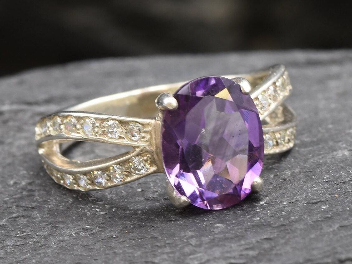 Antique Amethyst Ring, Natural Amethyst, Engagement Ring, Promise Ring, Vintage Ring, February Birthstone, Purple Ring, Sterling Silver Ring