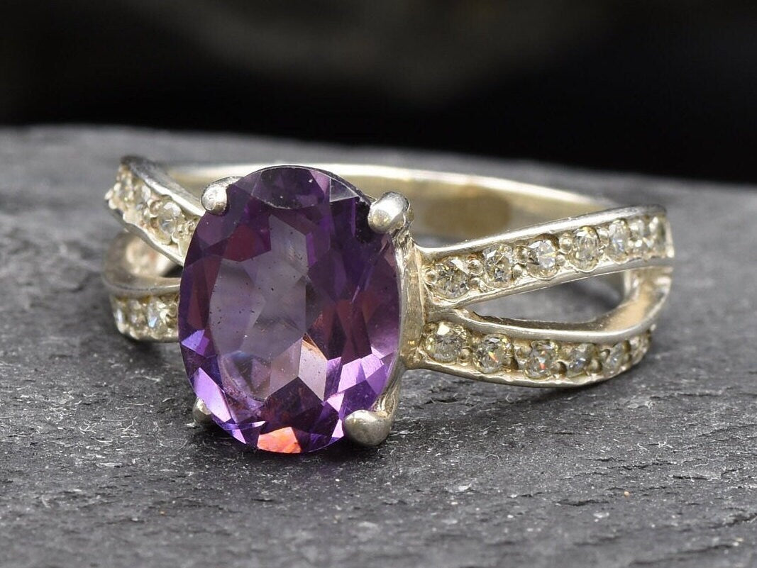 Antique Amethyst Ring, Natural Amethyst, Engagement Ring, Promise Ring, Vintage Ring, February Birthstone, Purple Ring, Sterling Silver Ring