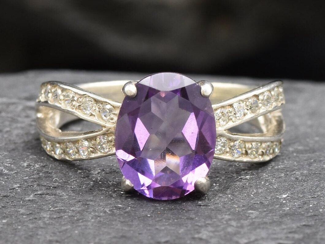 Antique Amethyst Ring, Natural Amethyst, Engagement Ring, Promise Ring, Vintage Ring, February Birthstone, Purple Ring, Sterling Silver Ring