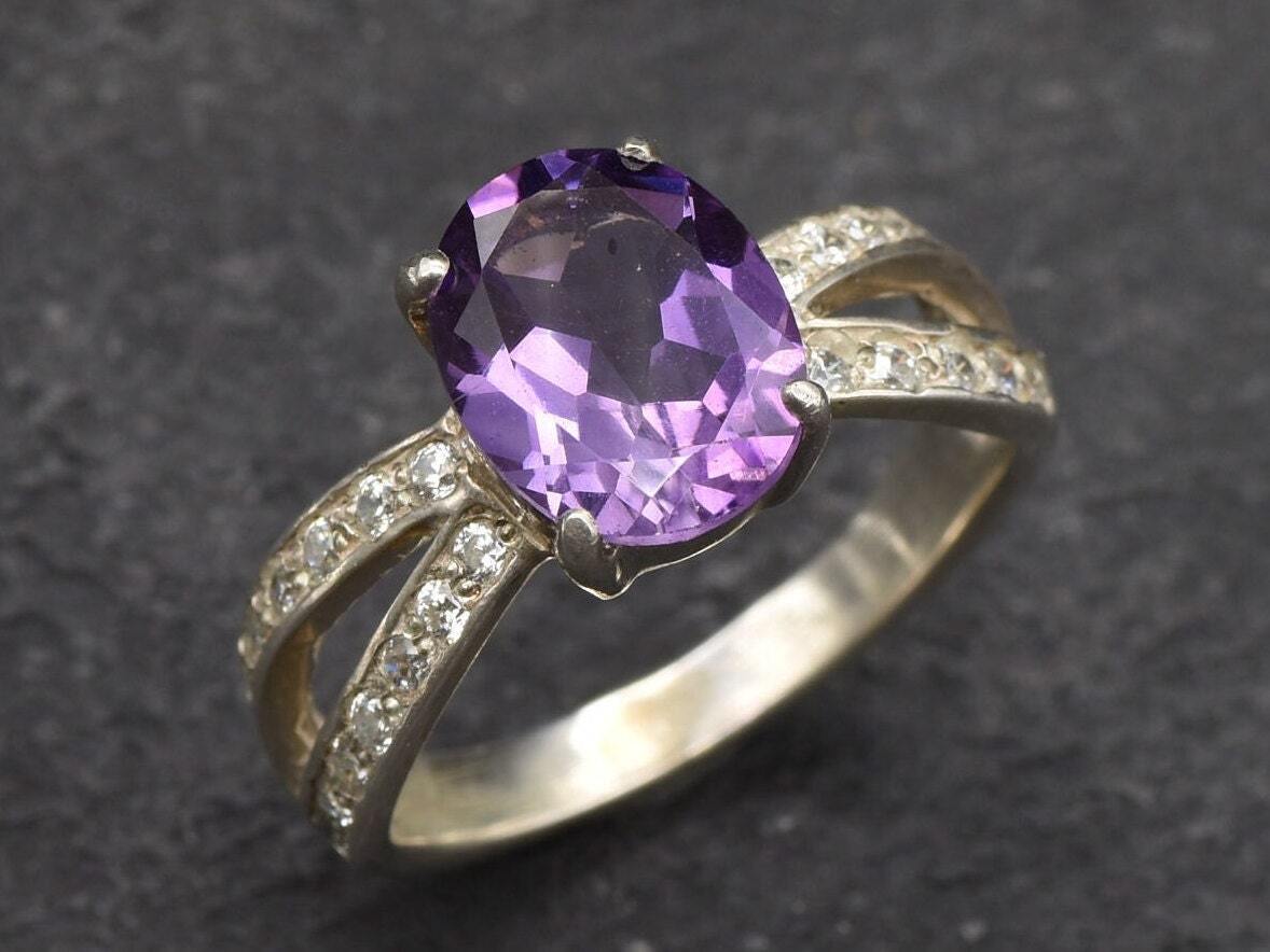 Antique Amethyst Ring, Natural Amethyst, Engagement Ring, Promise Ring, Vintage Ring, February Birthstone, Purple Ring, Sterling Silver Ring