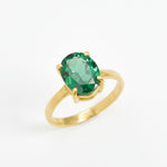 Created Emerald Ring made in 18k Gold Vermeil with Oval Created Green Emerald in Prong setting, May Birthstone gift idea, symbolizes, ideal for everyday wear and perfect for birthday gifting and special occasions.