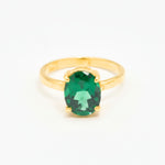 Stunning 18k Gold Vermeil Emerald Ring featuring Oval Created Green Emerald, a thoughtful gift for May birthdays and daily wear.