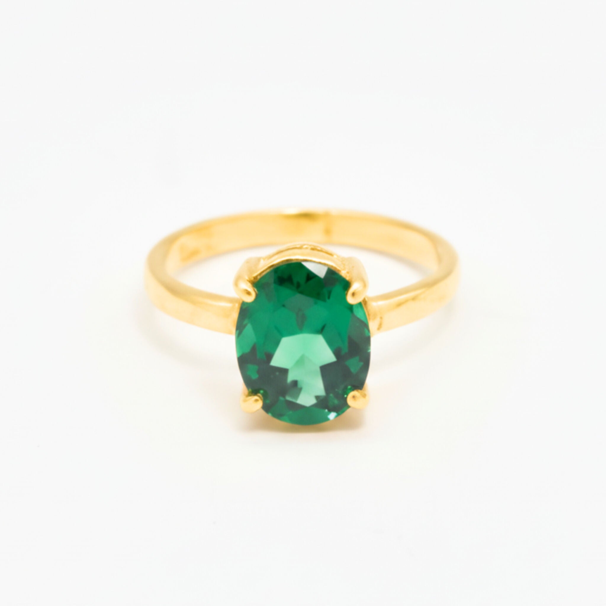 Stunning 18k Gold Vermeil Emerald Ring featuring Oval Created Green Emerald, a thoughtful gift for May birthdays and daily wear.