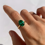 Elegant Emerald Ring in 18k Gold Vermeil with Oval Created Green Emerald, perfect for May birthdays and special occasions.