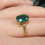 Gorgeous 18k Gold Vermeil Emerald Ring with Oval Created Green Emerald, a stylish choice for May birthdays and everyday elegance.