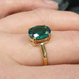 Gorgeous 18k Gold Vermeil Emerald Ring with Oval Created Green Emerald, a stylish choice for May birthdays and everyday elegance.