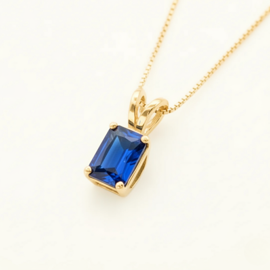 Stunning Baguette Created Blue Sapphire Pendant in 18k Gold Vermeil, perfect for expressing love and admiration on special occasions.