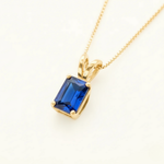 Stunning Baguette Created Blue Sapphire Pendant in 18k Gold Vermeil, perfect for expressing love and admiration on special occasions.