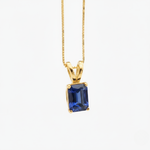 Gorgeous 18k Gold Vermeil Necklace with a Baguette Created Sapphire, perfect for everyday style and meaningful gifts.