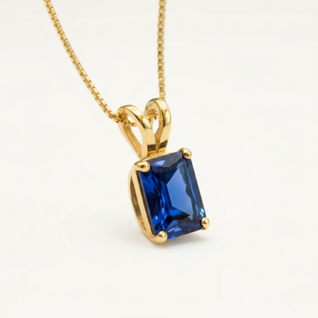 Elegant Sapphire Pendant in 18k Gold Vermeil, featuring Baguette Blue Sapphire, ideal for everyday elegance and heartfelt gifting.
