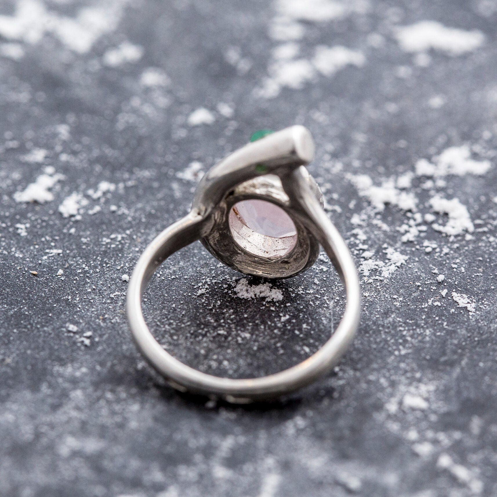 Rose Quartz Ring, Natural Rose Quartz, Natural Emerald, Vintage Ring, Pink Ring, January Birthstone, Solid Silver Ring, Emerald, Rose Quartz