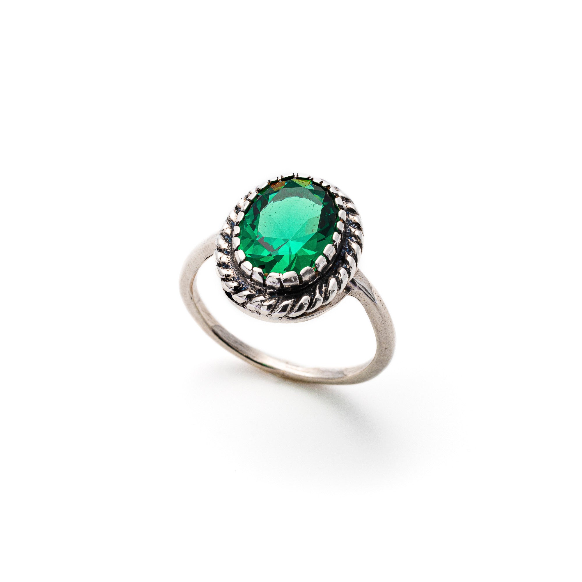 Emerald Ring, Vintage Ring, Created Emerald, Baguette Ring, Asymmetric Ring, Three Stones Ring, Stone Stackable Ring, Emerald Band, Silver