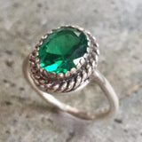 Emerald Vintage Ring - Green Solitaire Ring - Oval Emerald Ring