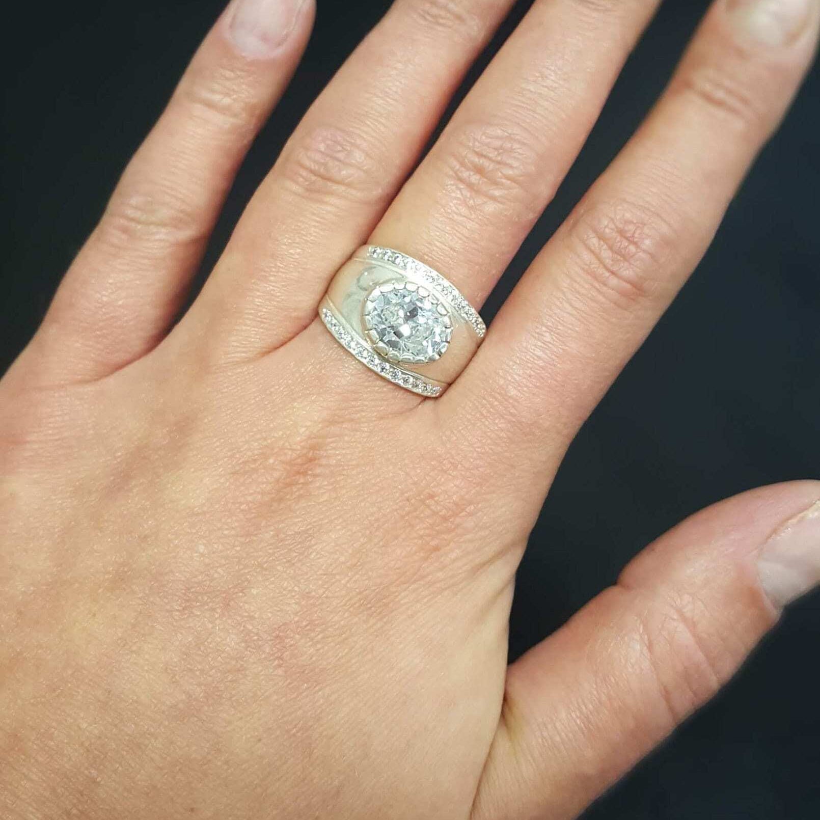 Created Diamond Ring, Diamond Ring, Lab Diamond Ring, Bezel Ring, White Diamond Ring, White Ring, Wide Band Ring, Solid Silver Ring, Diamond