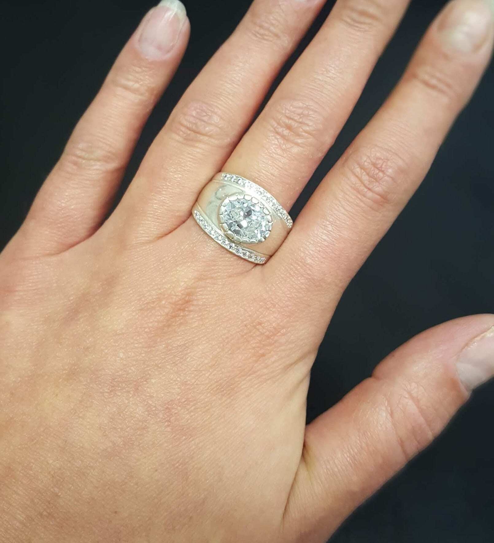 Created Diamond Ring, Diamond Ring, Lab Diamond Ring, Bezel Ring, White Diamond Ring, White Ring, Wide Band Ring, Solid Silver Ring, Diamond