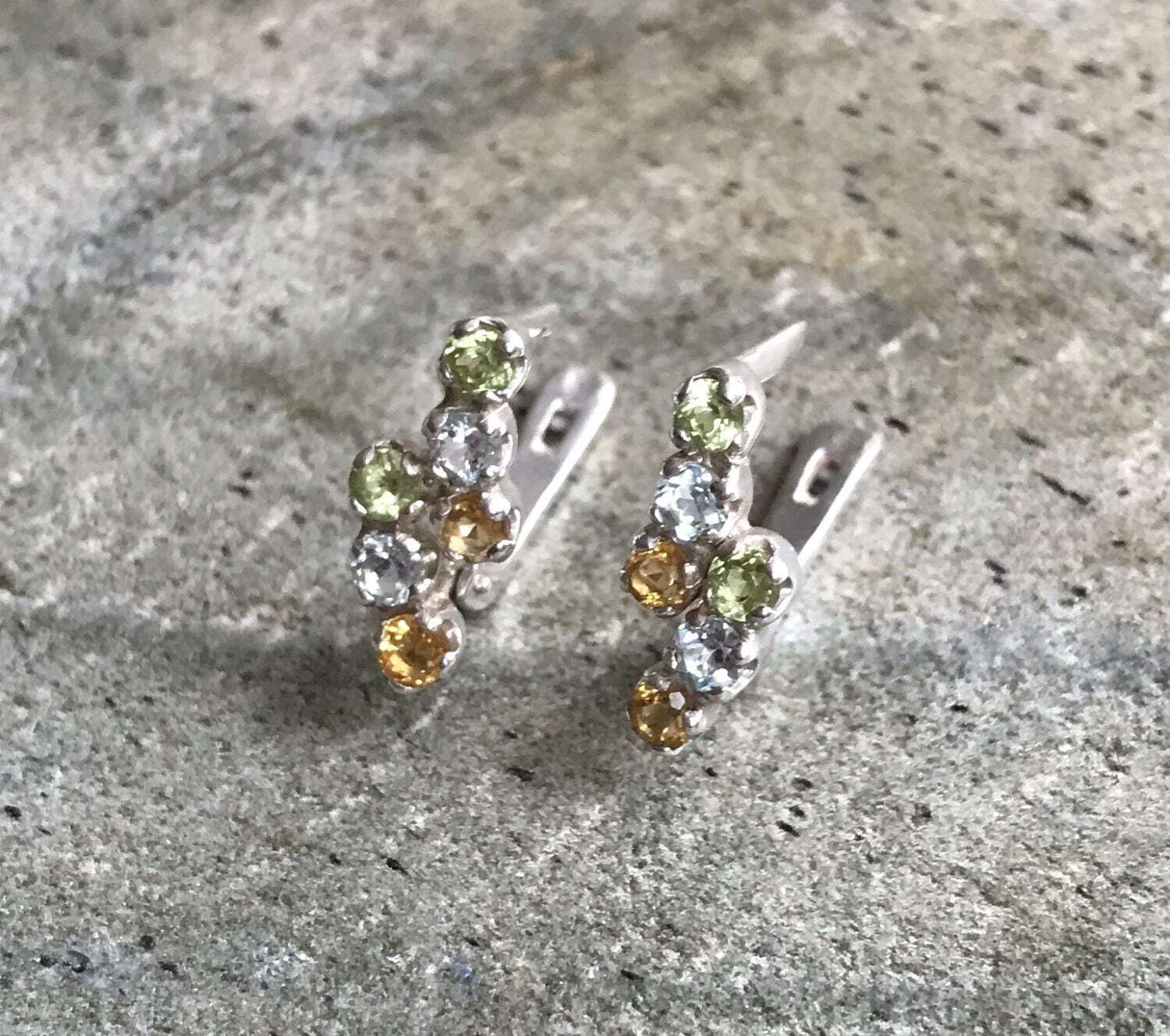 Topaz Earrings, Birthstones Earrings, Mothers Birthstones, Citrine Earrings, Peridot Earrings, Blue Topaz Earrings, Solid Silver, Real Topaz