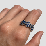 925 Sterling Silver Created Sapphire Ring with Cluster Setting, symbolizes sincerity and is an ideal gift for birthdays.