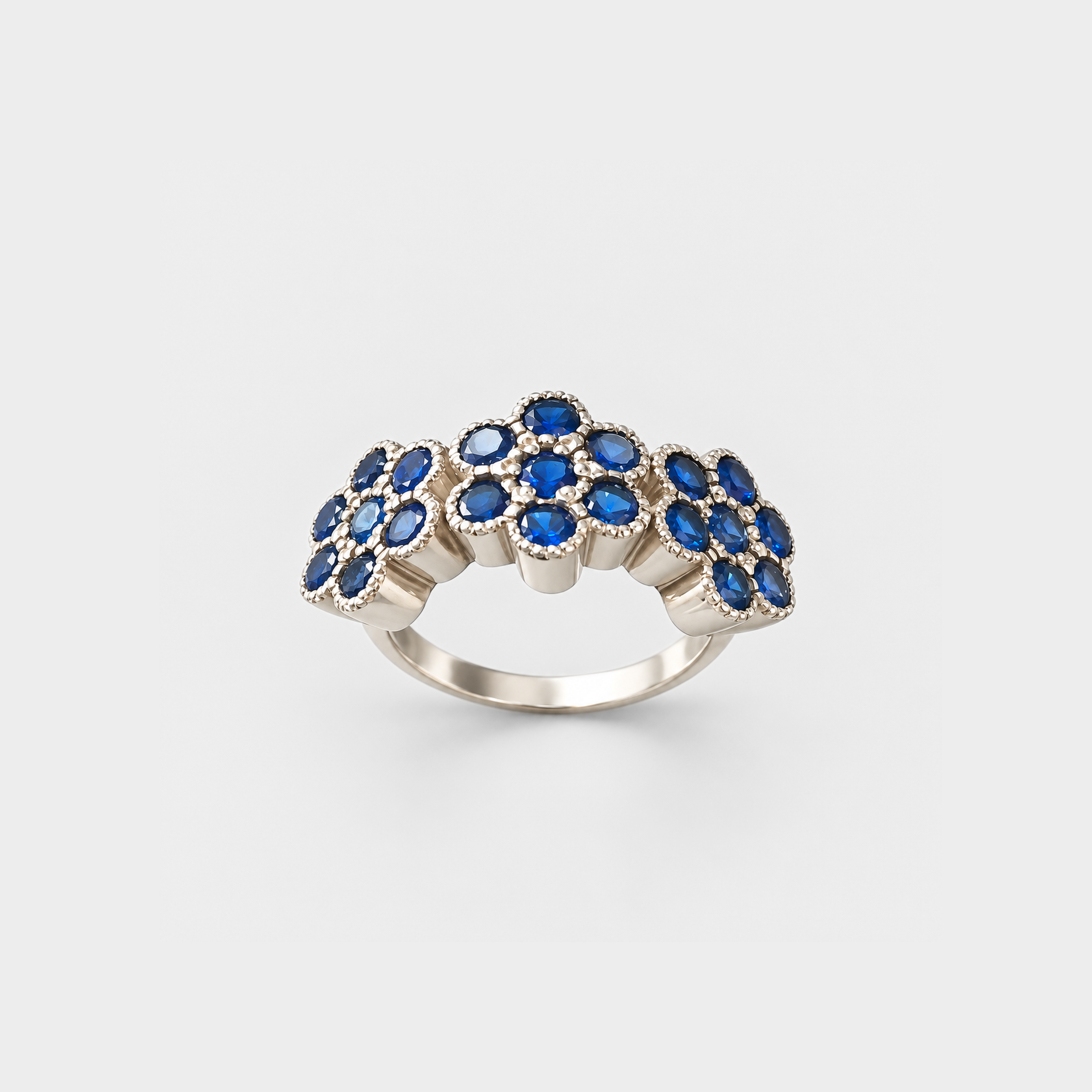 Created Sapphire Ring made in 925 Sterling Silver with Round Created Blue Sapphire in Cluster setting, September Birthstone gift idea, symbolizes sincerity, truth, and faithfulness, ideal for everyday wear and perfect for birthday gifting and special occasions.