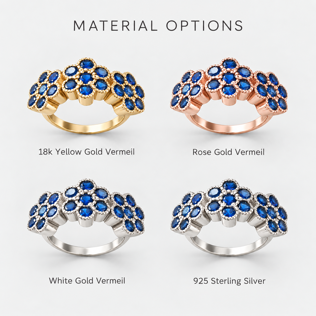 Dazzling Created Sapphire Cluster Ring in Sterling Silver, a meaningful gift representing loyalty and perfect for special occasions.