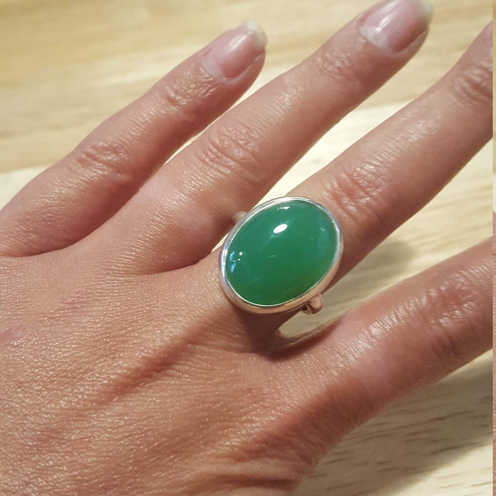 Statement Green Ring, Natural Chrysoprase, Vintage Silver Ring, Australian Stone, May Birthstone, Green Ring, Solid Silver, Real Chrysoprase