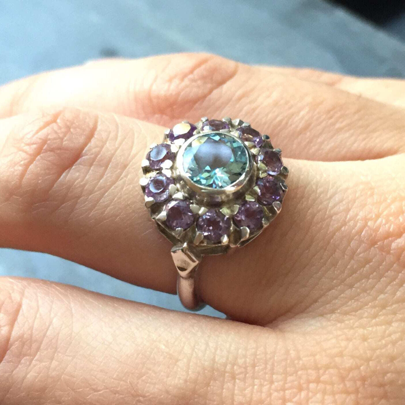 Victorian Ring, Blue Topaz Ring, Amethyst Ring, Birthstone Ring, Round Vintage Ring, Natural Topaz Ring, Round Silver Ring, 925 Silver Ring