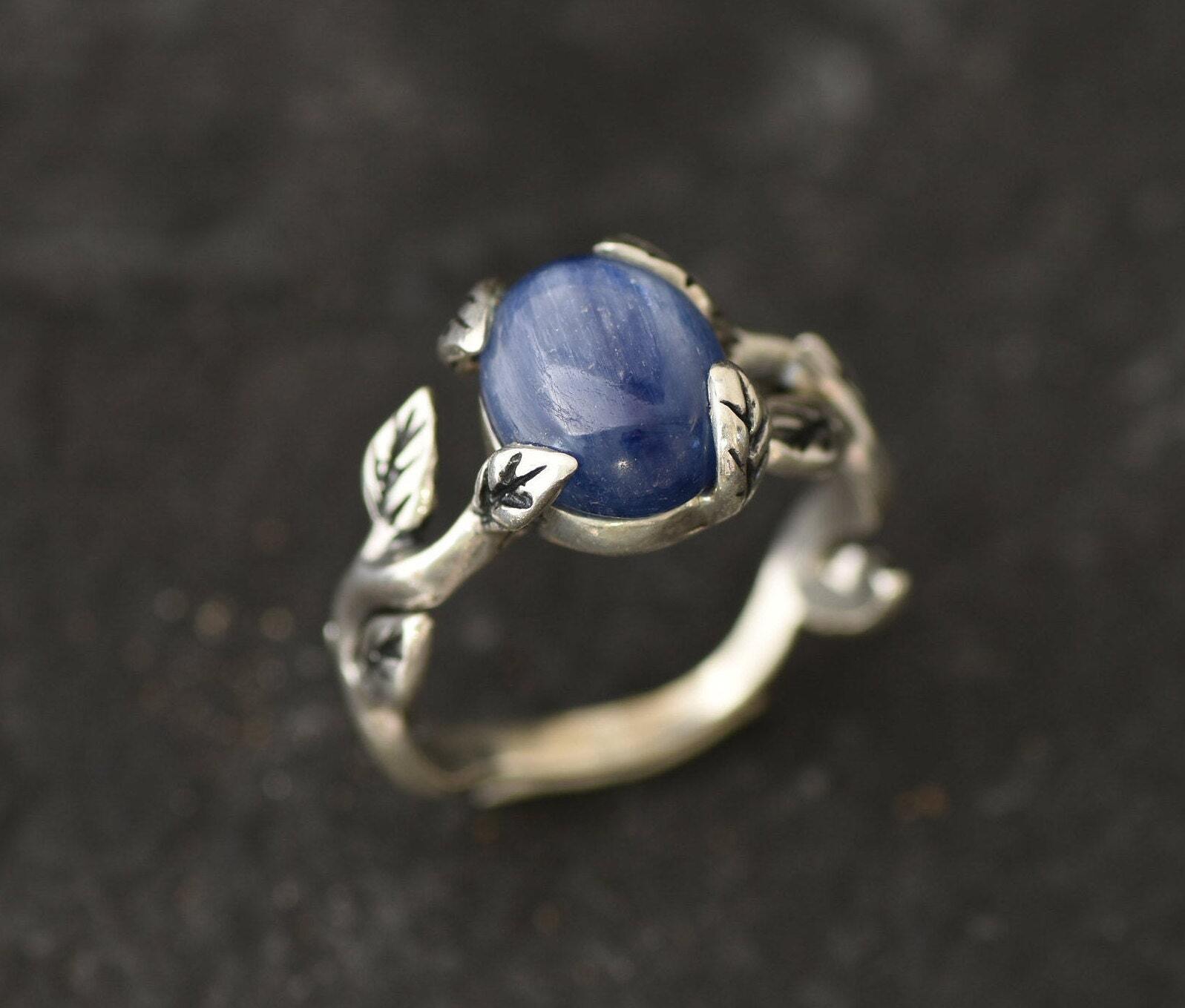 Leaf Kyanite Ring, Branch Ring, Natural Kyanite, Blue Boho Ring, Vintage Ring, Bohemian Ring, Flower Ring, Silver Leaf Ring, 925 Silver Ring