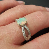 Fire Opal Ring - Vintage Opal Ring - Diamond Split Shank Band