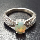 Fire Opal Ring - Vintage Opal Ring - Diamond Split Shank Band