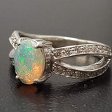 Fire Opal Ring - Vintage Opal Ring - Diamond Split Shank Band