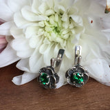 Emerald Flower Earrings - Rose Vintage Studs - Dainty Emerald Earrings