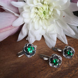 Emerald Flower Earrings - Rose Vintage Studs - Dainty Emerald Earrings