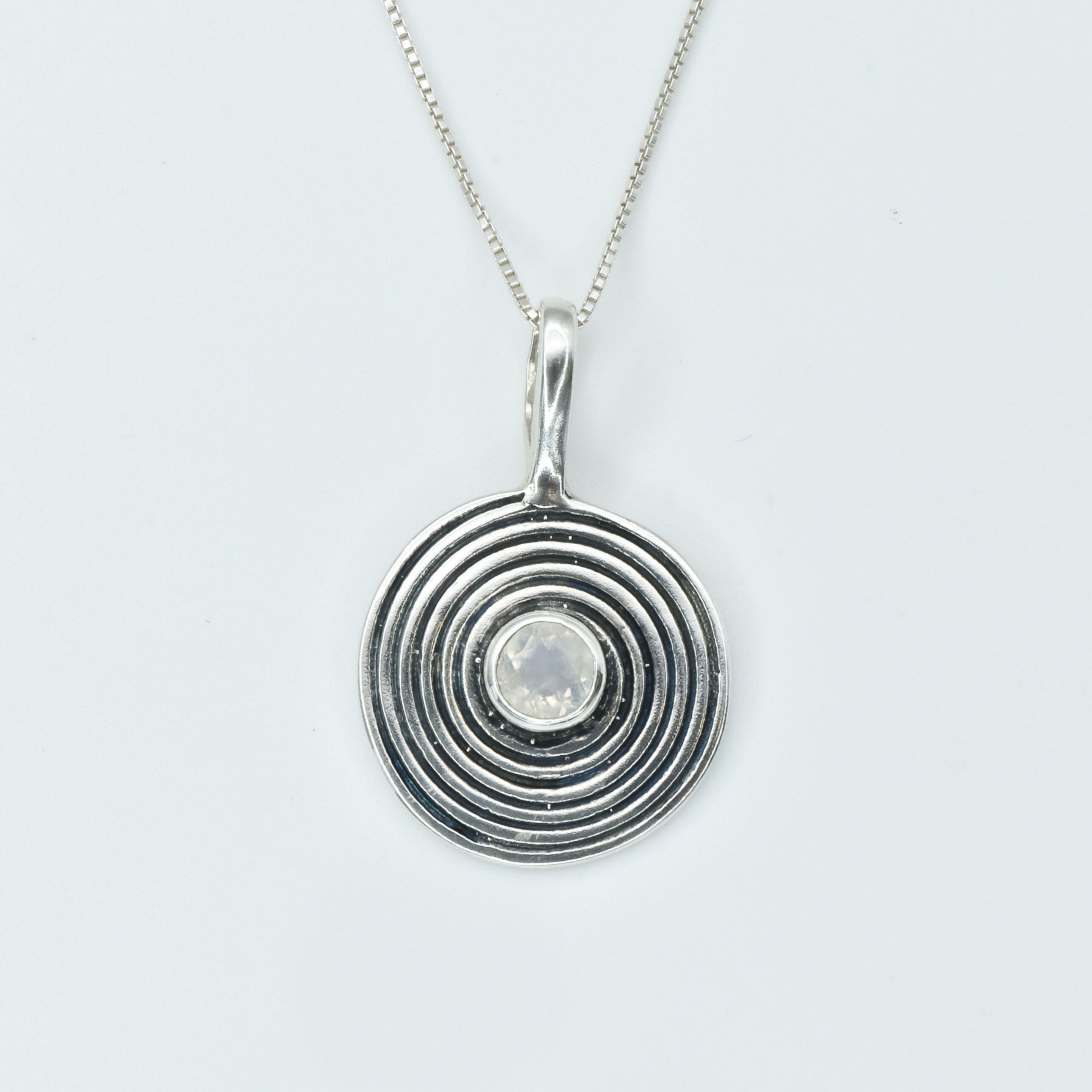 Circle Pendant, Infinity Pendant, Moonstone Pendant, Natural Moonstone, June Birthstone, Flat Silver Pendant, Round Pendant, Silver Pendant