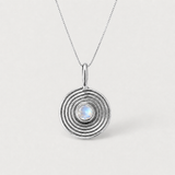 Rainbow Moonstone Necklace - Silver Infinity Necklace - Round Statement Pendant