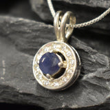 Genuine Sapphire Pendant - Blue Cluster Pendant - Dainty Vintage Necklace