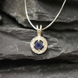 Genuine Sapphire Pendant - Blue Cluster Pendant - Dainty Vintage Necklace