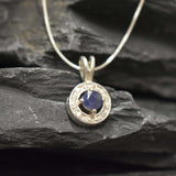 Genuine Sapphire Pendant - Blue Cluster Pendant - Dainty Vintage Necklace