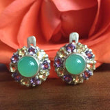 Green Flower Earrings - Chrysoprase Earrings - Victorian Multistone Earrings