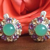 Green Flower Earrings - Chrysoprase Earrings - Victorian Multistone Earrings