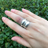 Wide Silver Ring - Triple Band Ring - Chunky Vintage Ring